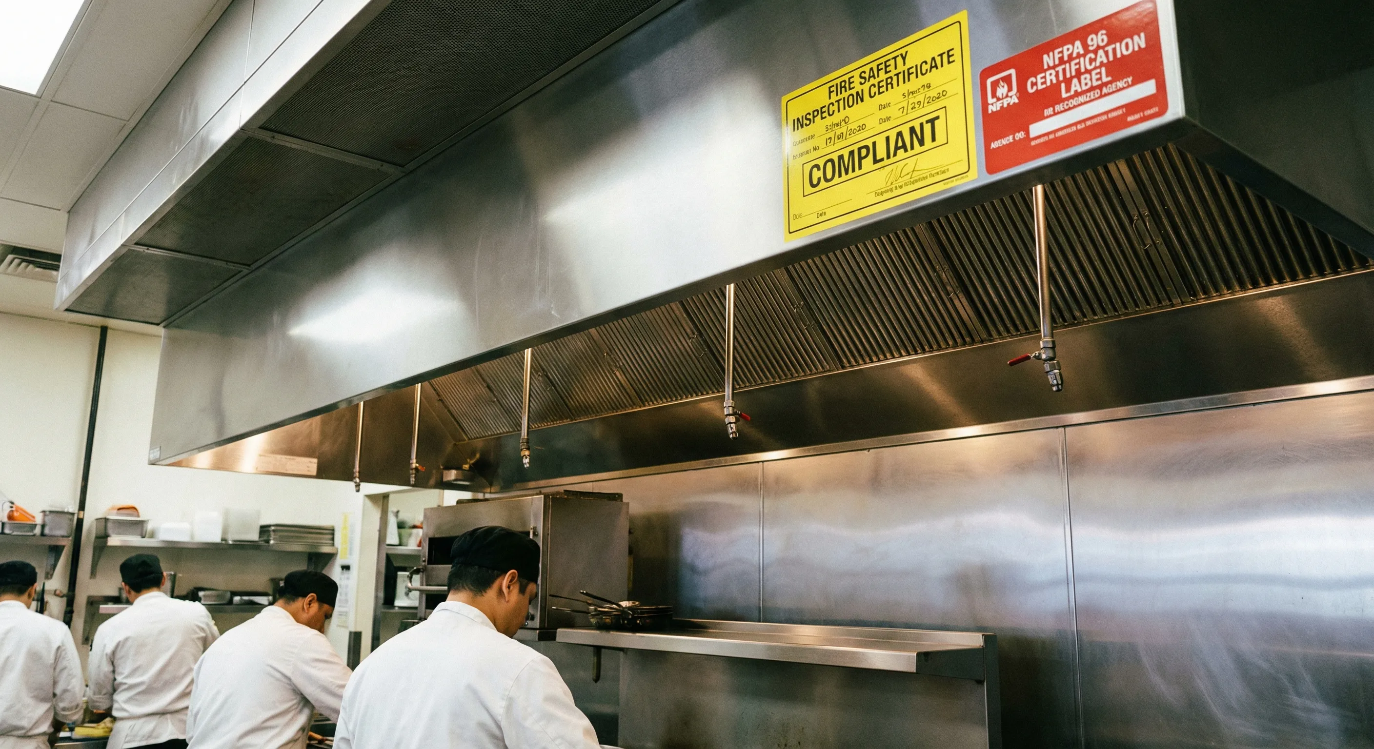 Chicago commercial kitchen hood with inspection and cleaning service sticker