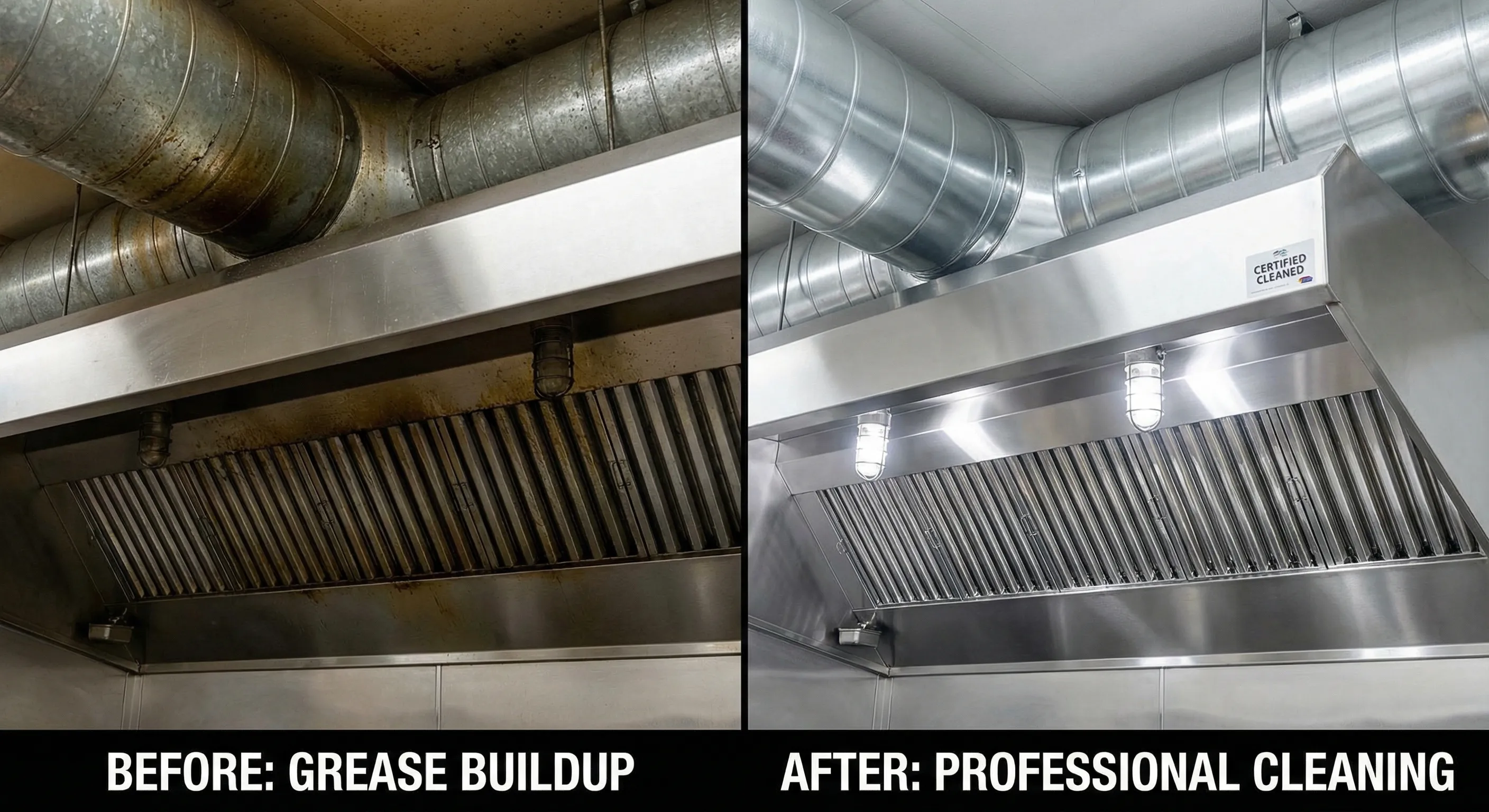 Before and after Chicago exhaust hood cleaning results for a restaurant kitchen